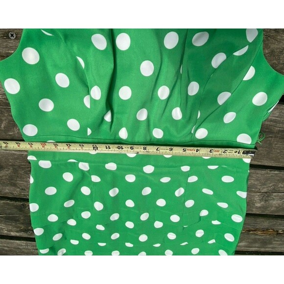 ROZ & ALI Women Sz 16 Green Dress White Polka Dot Wide Spandex Belt Sleeveless - Picture 12 of 16